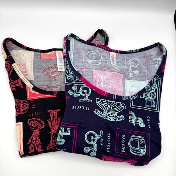 Lot of 2 LuLaRoe Disney Toy Story Irma Tunics Womens SZ M Blue & Black Long Tops - Picture 2 of 12